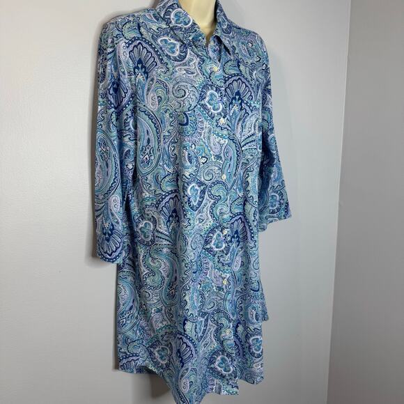 Lauren Ralph Lauren Sleepshirt Womens M Blue Knit Embroidered Button Sleepwear M - Picture 5 of 16